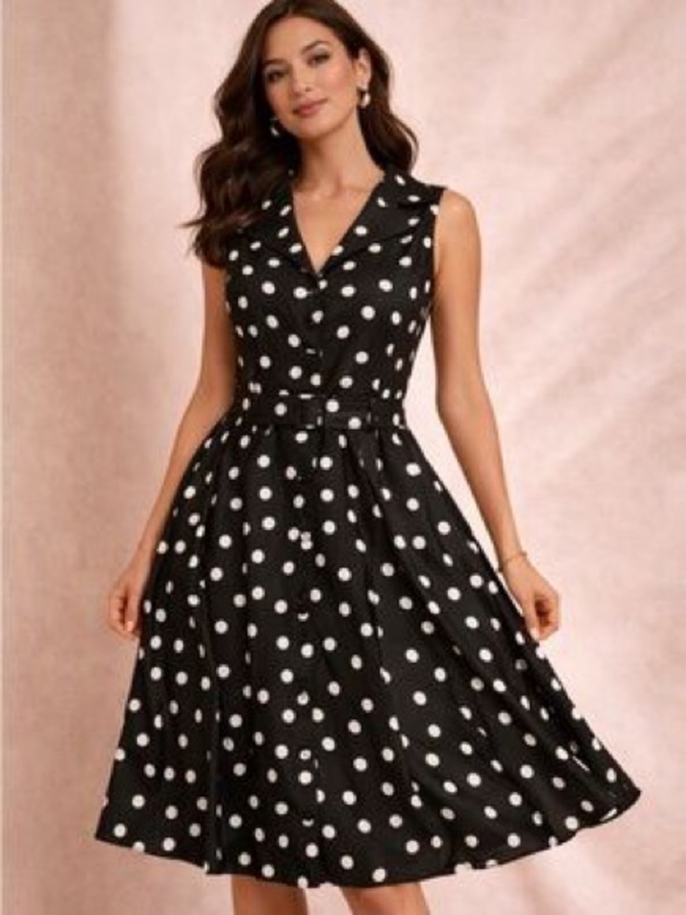 Jessica Howard Black and White Polka Dot Sleeveless Fit-and-Flare Dress